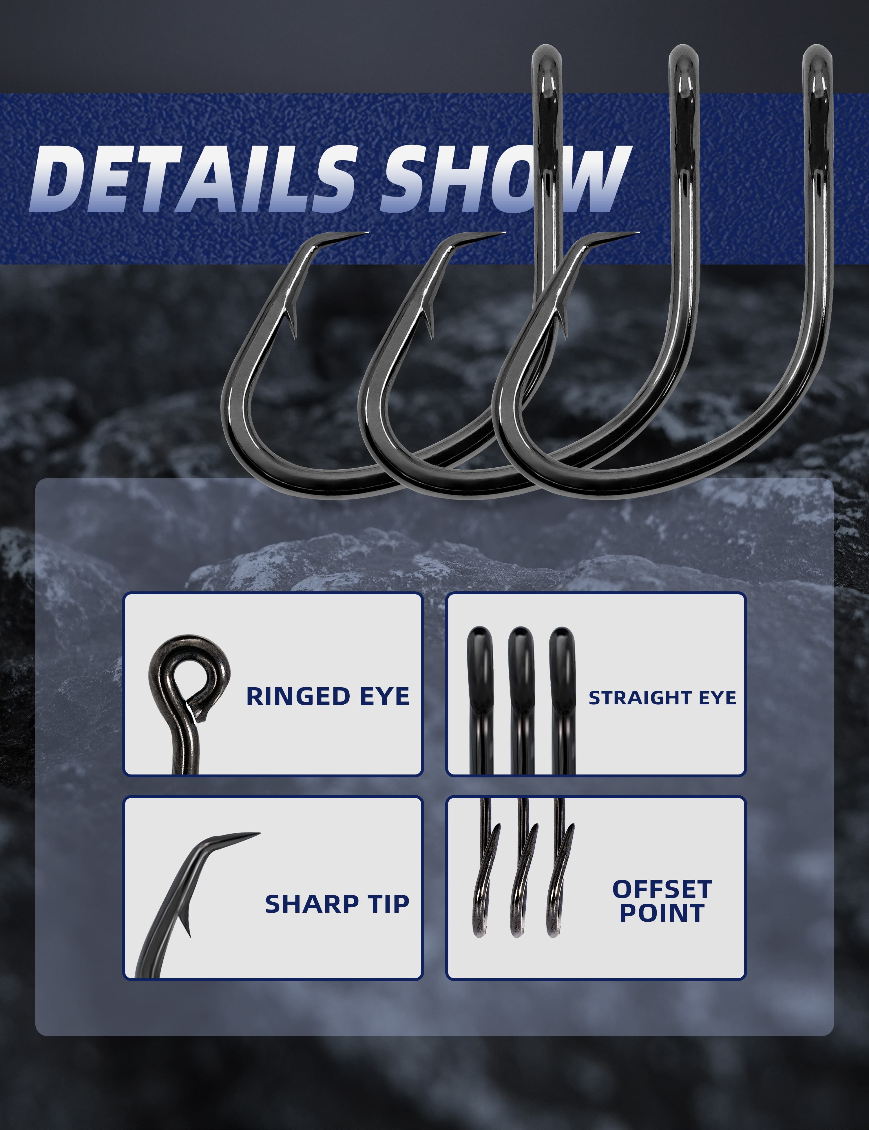 Bluewing Big Game Live Bait Hooks Swivel Hooks Ringed Hook Heavy Duty Cutting Point Fishing Hooks High Carbon Steel Hooks with Stainless Steel
